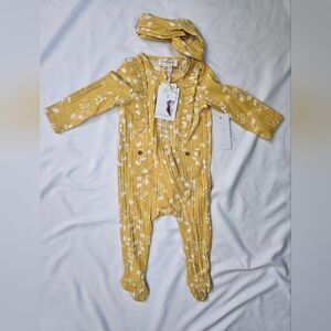 One Piece With Headband- Yellow Floral- Jessica Simpson- 6-9 Month- NWT